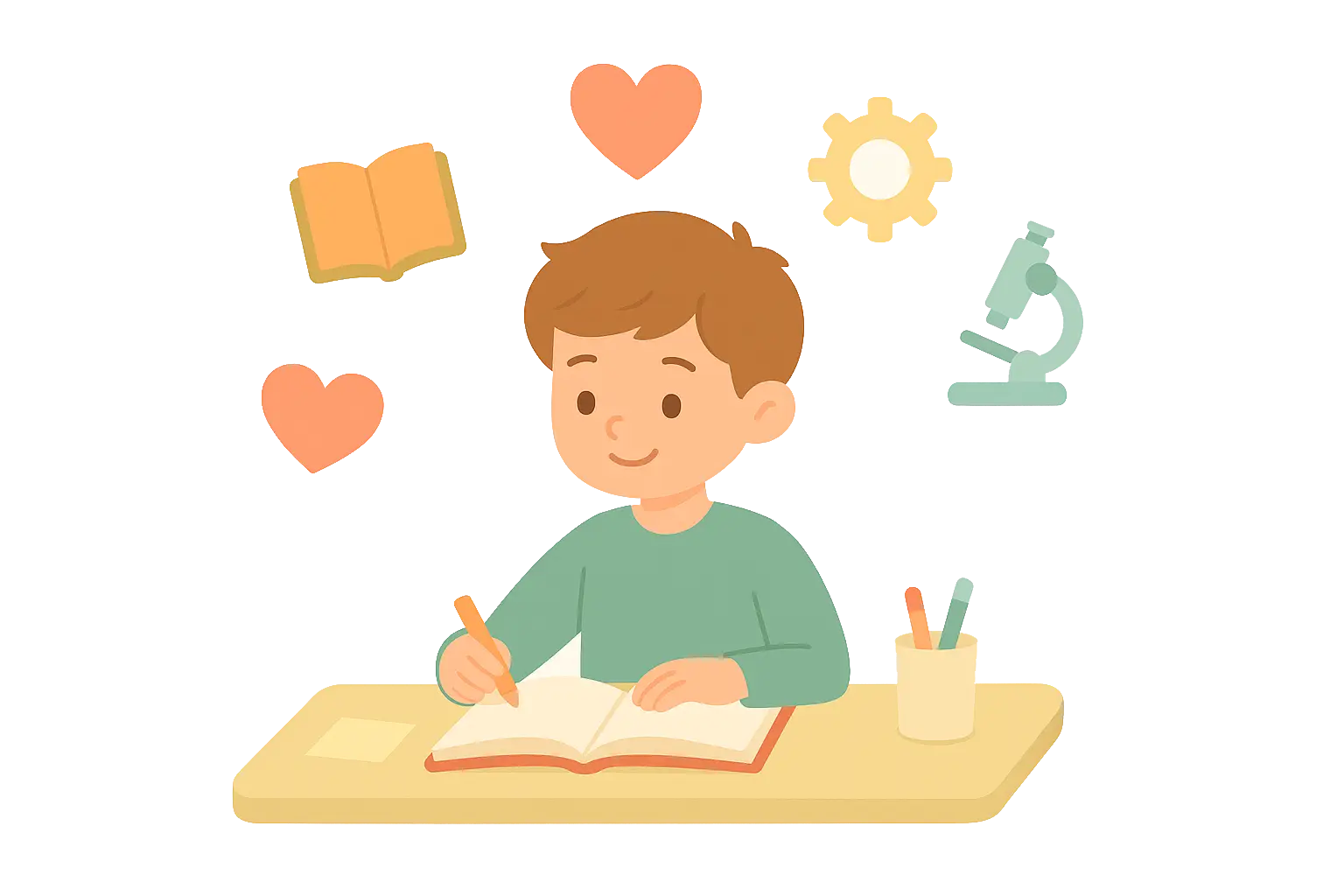 Ilustrace chlapce ve škole